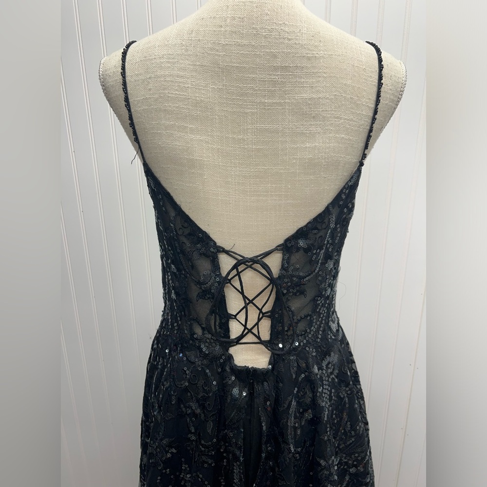 JJ’s House Black Chiffon Sequin Sweatheart Neckline Sheer Gown Sz 12‎ - Picture 6 of 13